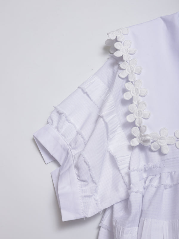 Lace Collar Branch White Ruffle Top