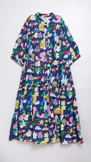 Sunny Cat Island Layered Long Shirt Dress