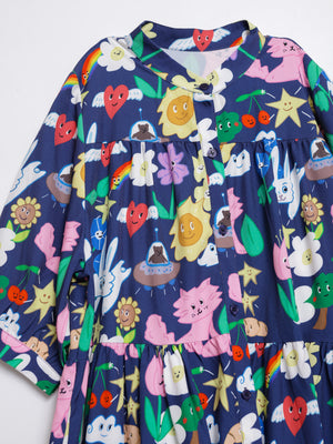Sunny Cat Island Layered Long Shirt Dress