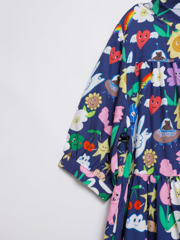 Sunny Cat Island Layered Long Shirt Dress