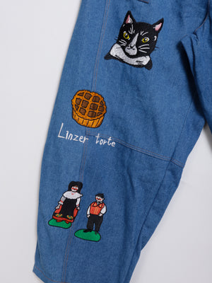 Cat Nordic Travel Guide Embroidered Balloon Trousers