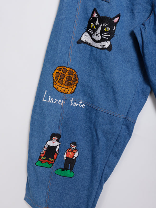 Cat Nordic Travel Guide Embroidered Balloon Trousers