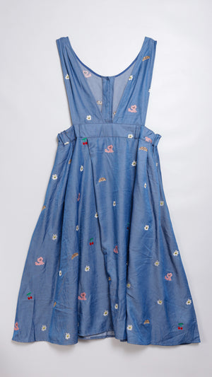 Sunny Cat Island Embroidered Denim Worker Skirt