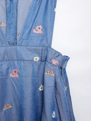 Sunny Cat Island Embroidered Denim Worker Skirt