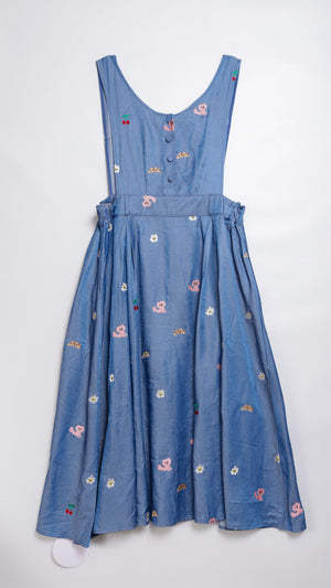 Sunny Cat Island Embroidered Denim Worker Skirt