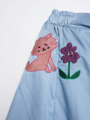 Sunny Cat Island front and back embroidered denim skirt