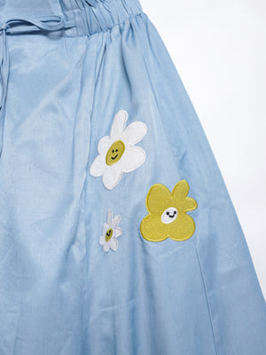 Sunny Cat Island front and back embroidered denim skirt