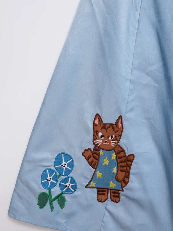 Sunny Cat Island front and back embroidered denim skirt