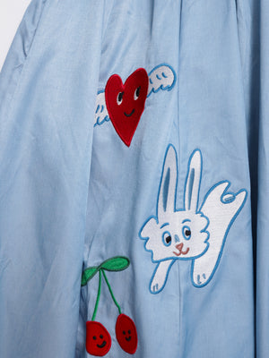 Sunny Cat Island front and back embroidered denim skirt