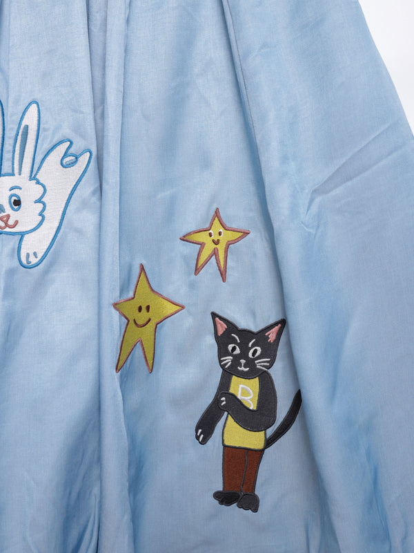 Sunny Cat Island front and back embroidered denim skirt