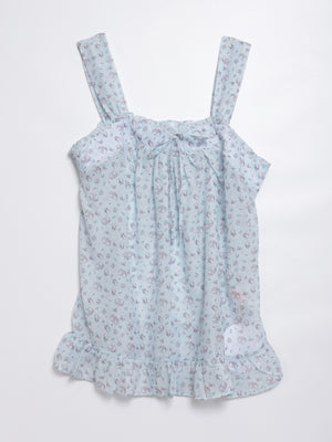 White cat floral ruffle vest