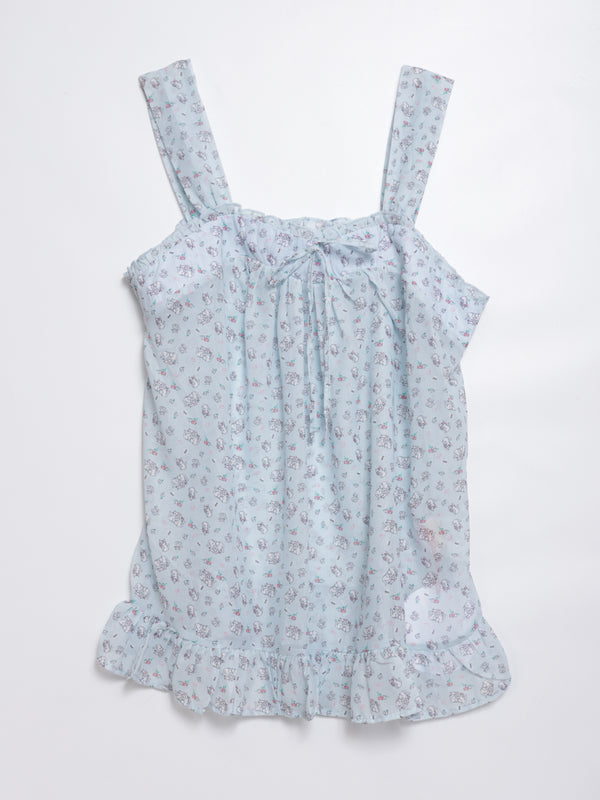 White cat floral ruffle vest