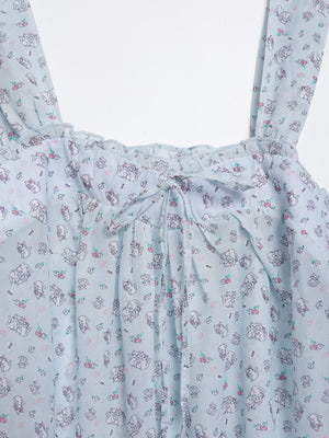 White cat floral ruffle vest