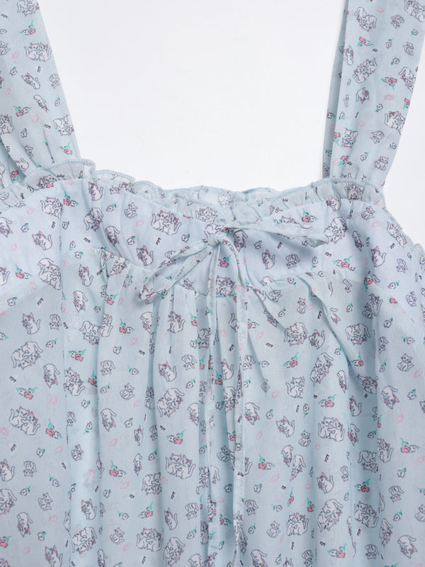 White cat floral ruffle vest