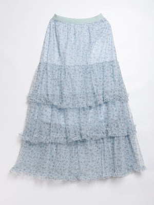 Little white cat floral tail three-layer tulle skirt