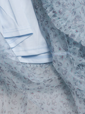 Little white cat floral tail three-layer tulle skirt