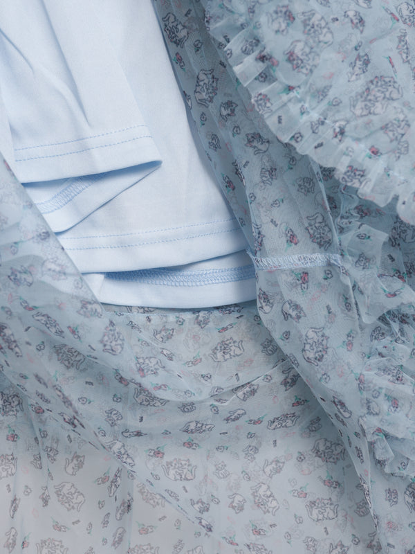 Little white cat floral tail three-layer tulle skirt