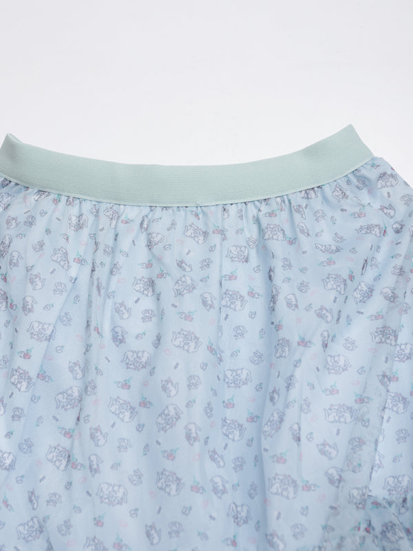 Little white cat floral tail three-layer tulle skirt