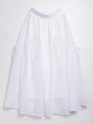 Three-dimensional polka dot fabric skirt with bows on both sides