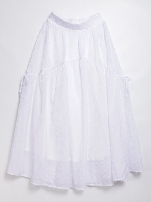 Three-dimensional polka dot fabric skirt with bows on both sides