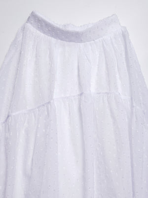 Three-dimensional polka dot fabric skirt with bows on both sides