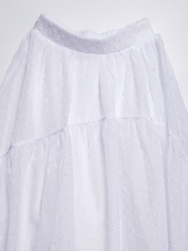 Three-dimensional polka dot fabric skirt with bows on both sides