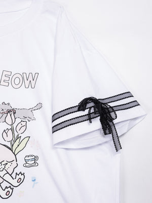 Cat Doll house sleeve lace Tee