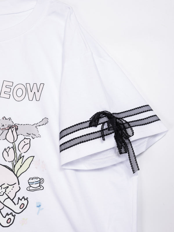 Cat Doll house sleeve lace Tee