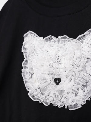 Lace Cat Head Ruffle Tee