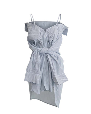 Cat-shaped Ruffle Two-way Striped Shirt