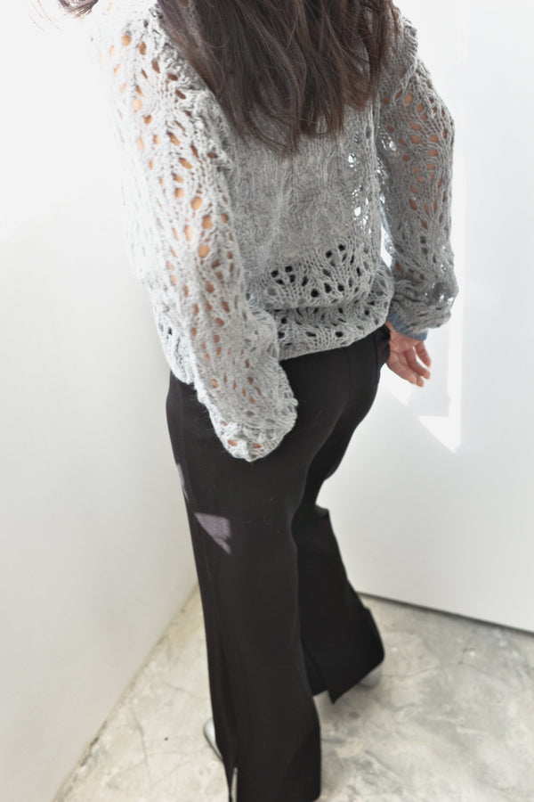 Hollow color crew neck cardigan