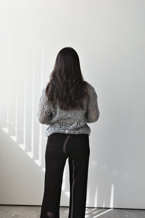 Hollow color crew neck cardigan