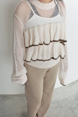 Hollow mohair ruffle top