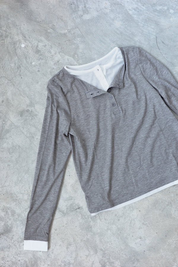 Contrast Henley Neck Pullover