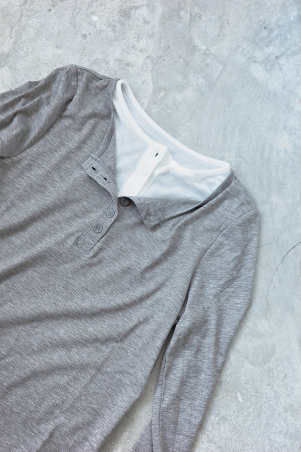 Contrast Henley Neck Pullover