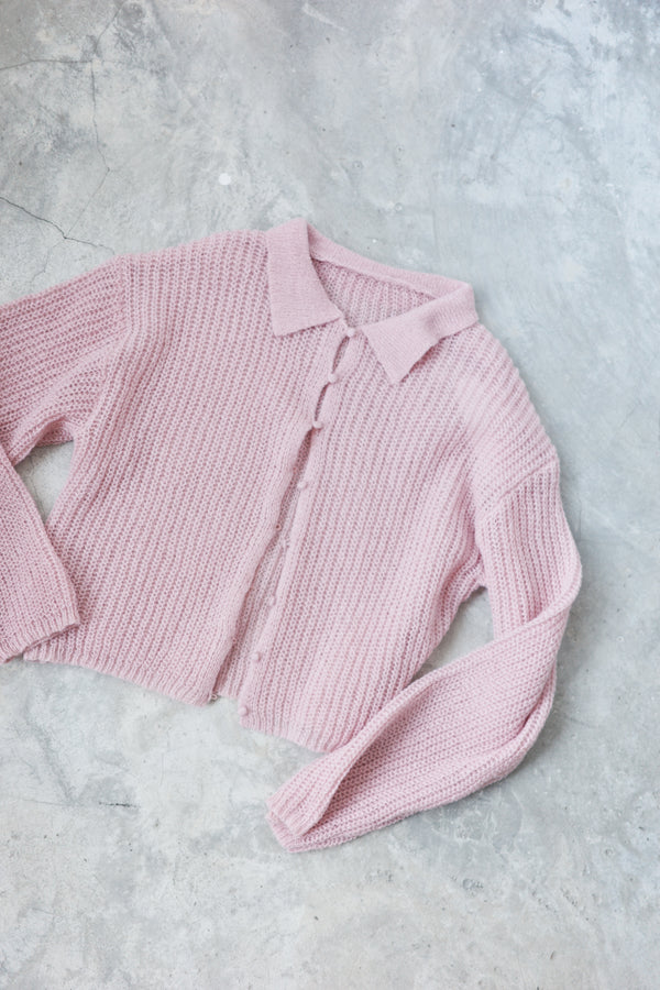 Brushed yarn single-sided ribbed knit polo shirt