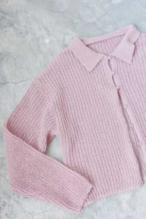 Brushed yarn single-sided ribbed knit polo shirt