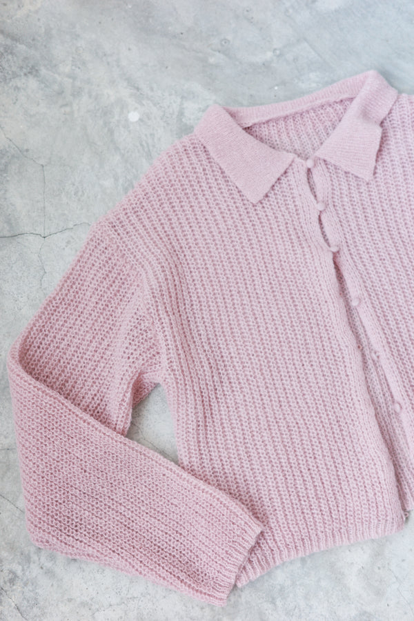 Brushed yarn single-sided ribbed knit polo shirt