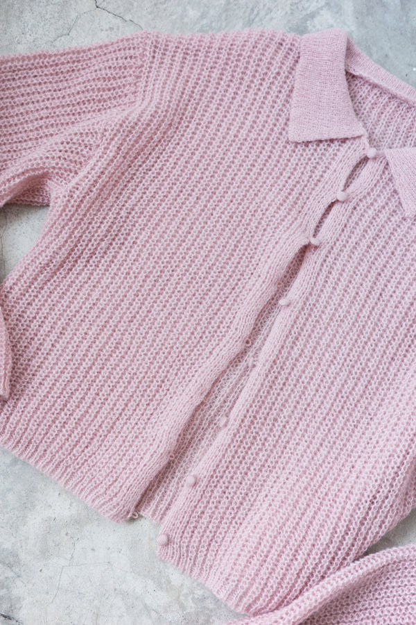 Brushed yarn single-sided ribbed knit polo shirt