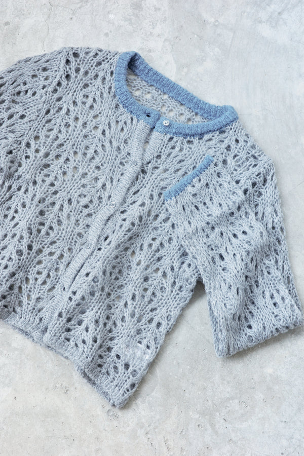 Hollow color crew neck cardigan