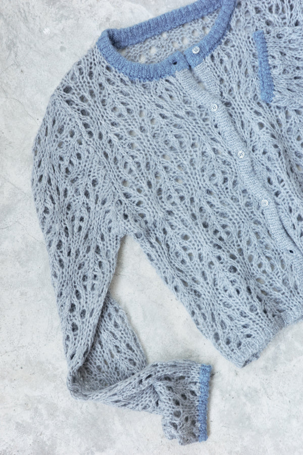 Hollow color crew neck cardigan