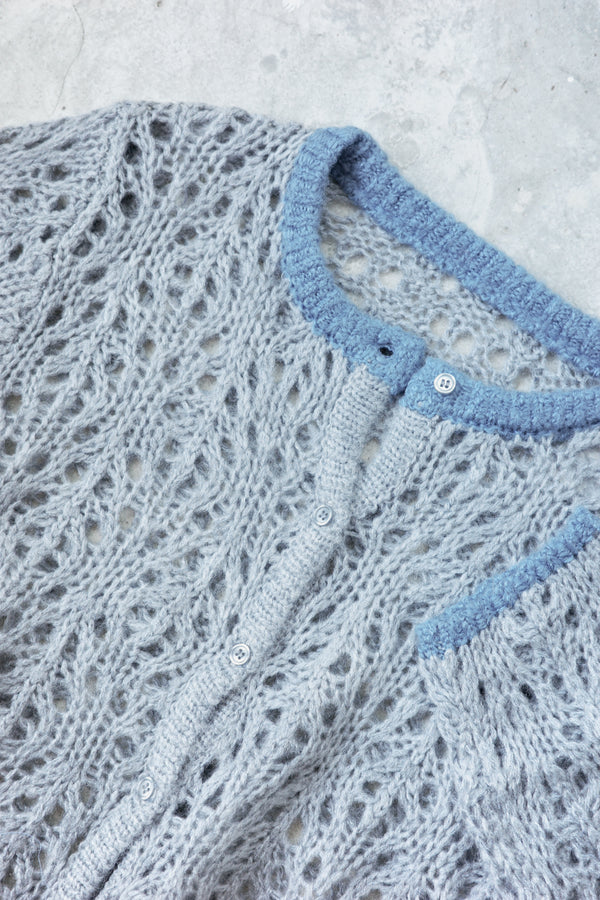 Hollow color crew neck cardigan