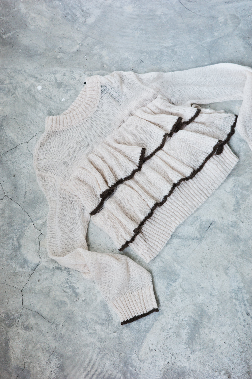 Hollow mohair ruffle top