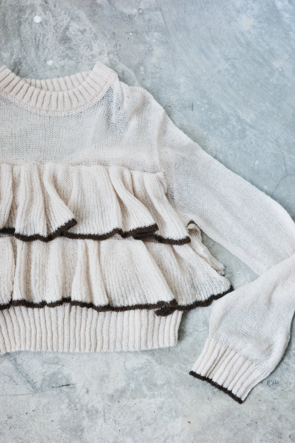 Hollow mohair ruffle top