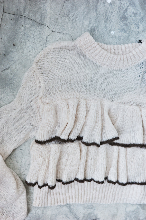 Hollow mohair ruffle top