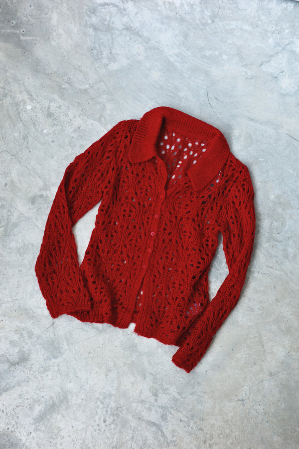 Openwork Polo Knit Cardigan