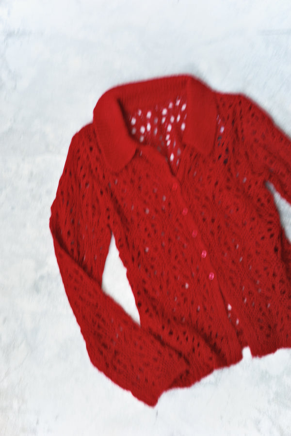 Openwork Polo Knit Cardigan