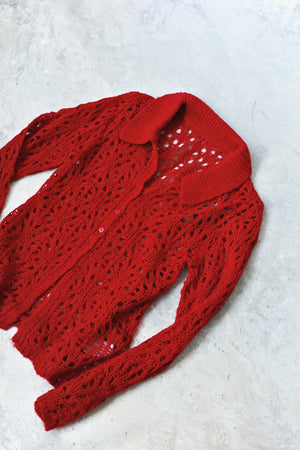 Openwork Polo Knit Cardigan