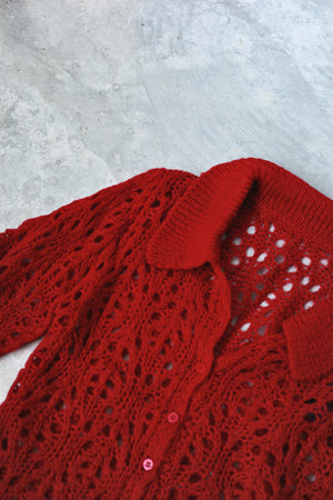 Openwork Polo Knit Cardigan