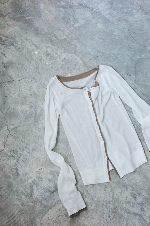 Linen textured see-through color matching cardigan